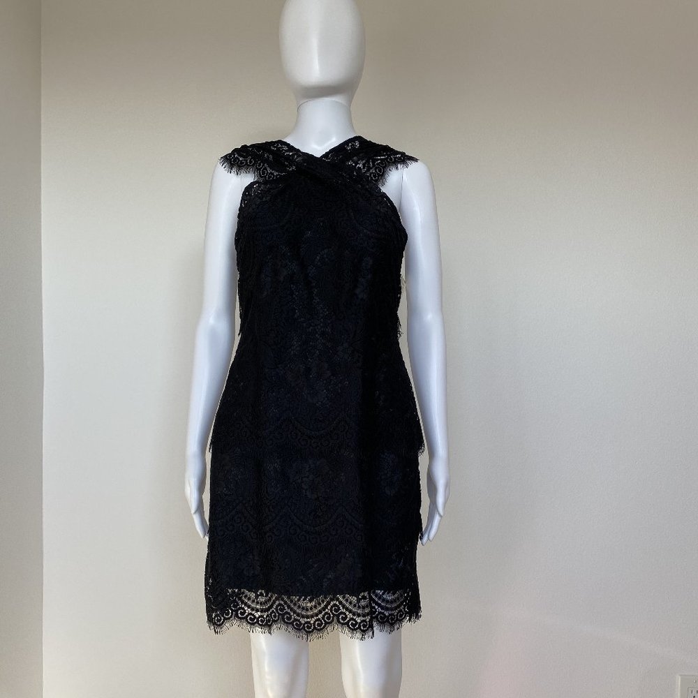 Leifsdottir Black Lace Tiered Criss Cross Front and V-Neck Back Dress Size 2 NWT
